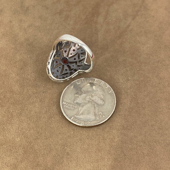 Stunning Art Nouveau Garnet and Blue Sapphire Cocktail Ring Size 7 - Picture 7 of 7